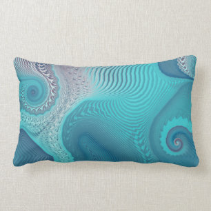 Aqua and Taupe Oceanic Swirls Abstract Lumbar Pillow