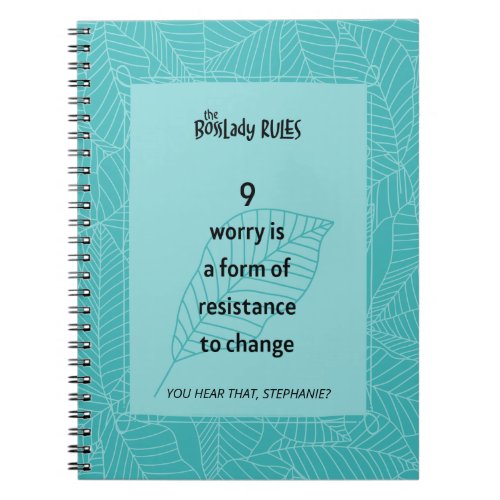 Aqua and Teal Leaves BossLady Rule 9 Notebook