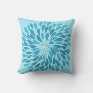 Aqua and Teal Starburst Modern Flower Pillow