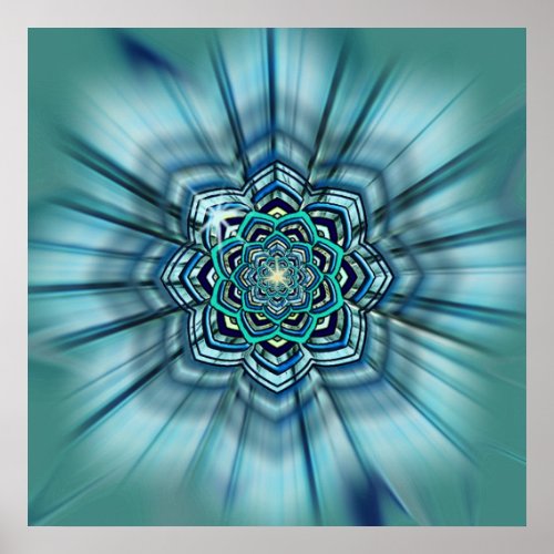 Aqua and Turquoise Lotus Mandala Poster Print