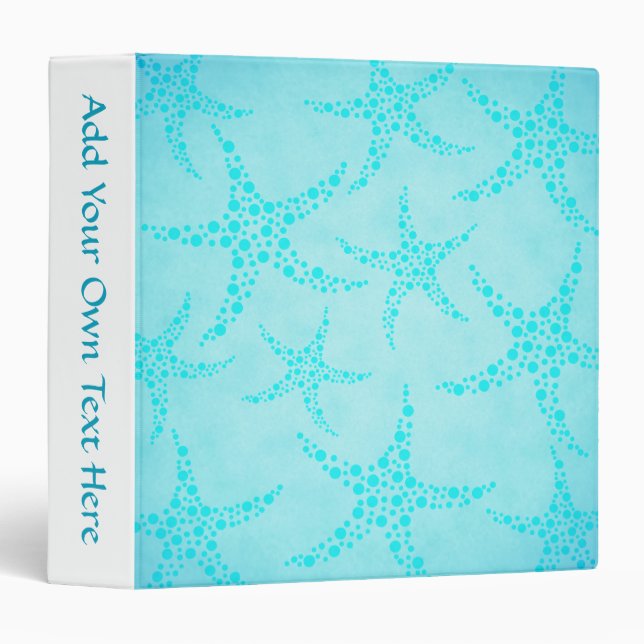 Aqua and Turquoise Starfish Design. 3 Ring Binder (Front/Spine)