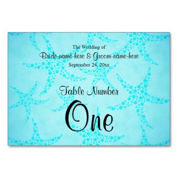 Aqua And Turquoise Starfish Wedding. Table Number by Metarla_Weddings at Zazzle
