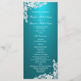 Aqua and Vintage Floral Lace Wedding Program