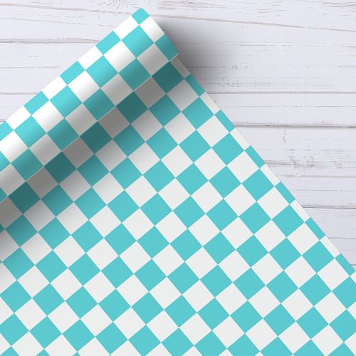 Aqua and White Checkerboard Pattern Wrapping Paper