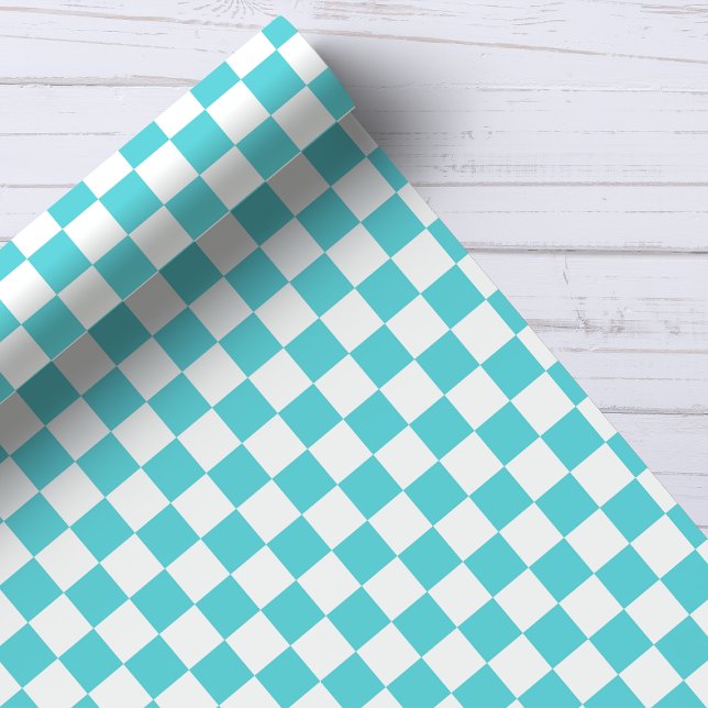 Aqua and White Checkerboard Pattern Wrapping Paper (Creator Uploaded)