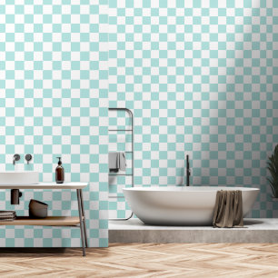Aqua and White Checkers, Checkerboard Wallpaper