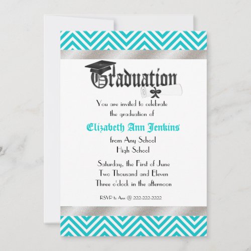 Aqua and White Chevron Graduation Announcement