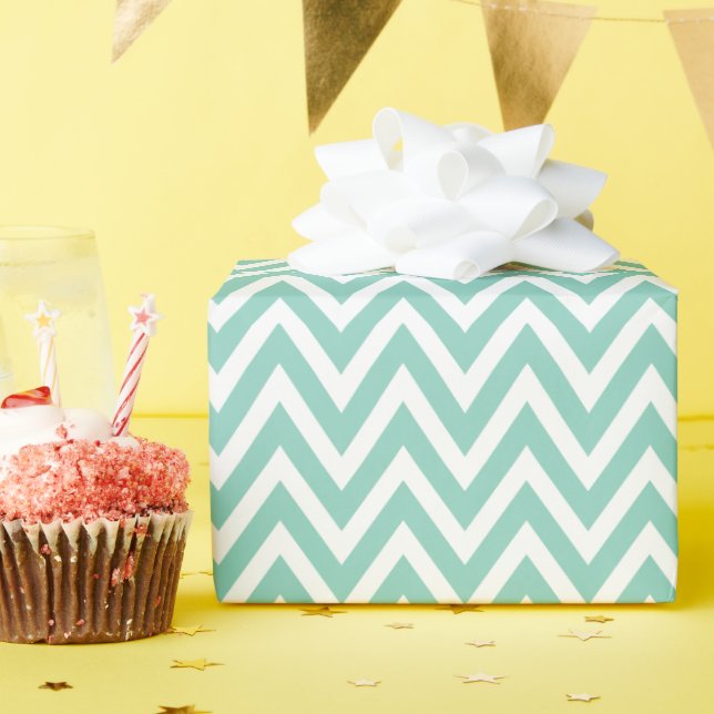 Aqua and White Chevron Wrapping Paper (Birthday Party)