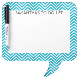 Aqua and White Chevrons with Custom Name Dry Erase Board