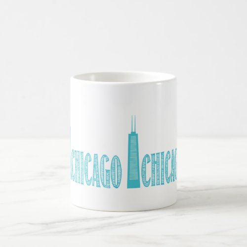 Aqua and White Chicago Mug