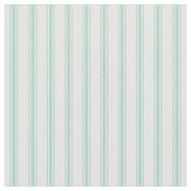 Aqua and White Classic Ticking Stripes Fabric (Close Up)