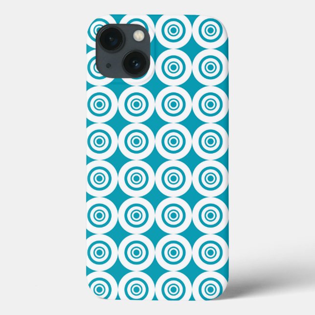 Aqua and White Concentric Circles Pattern Case-Mate iPhone Case (Back)