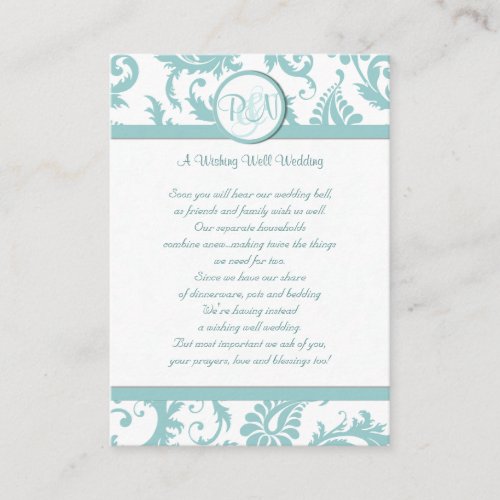 Aqua and White Damask Aqua Trim Wishing Well Business Card Templates