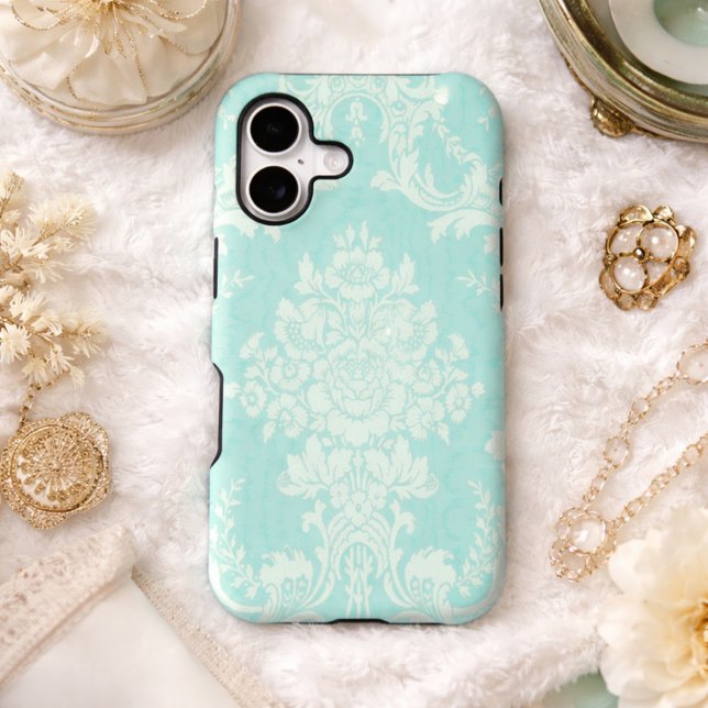Aqua and white damask Case-Mate iPhone case (Creator Uploaded)