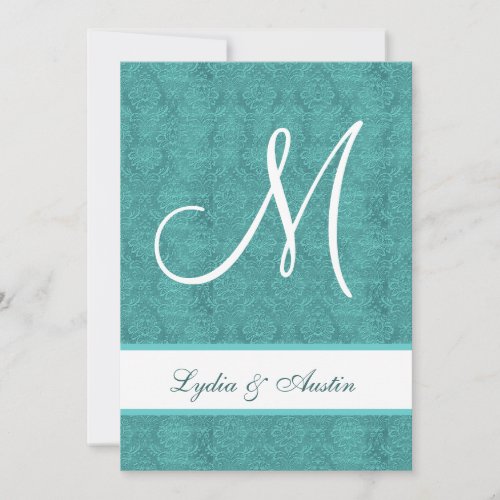 Aqua and White Damask Wedding Ver 2 A460 Custom Invitations