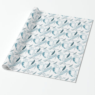 Aqua and White Feathers Wrapping Paper
