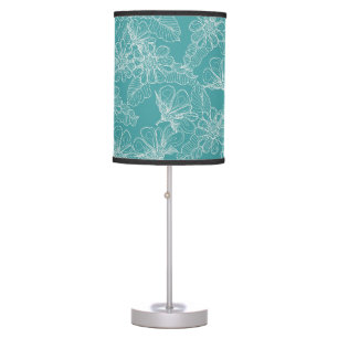 Aqua and White Floral Pattern Table Lamp