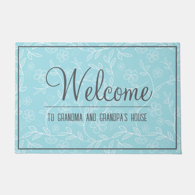 Aqua and White Grandma and Grandpa's House Welcome Doormat (Front)