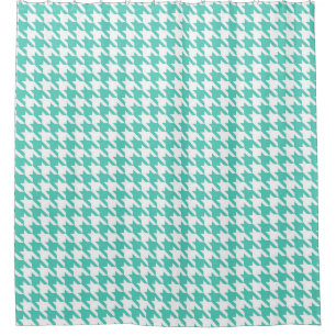 Aqua and White Houndstooth Pattern Shower Curtain