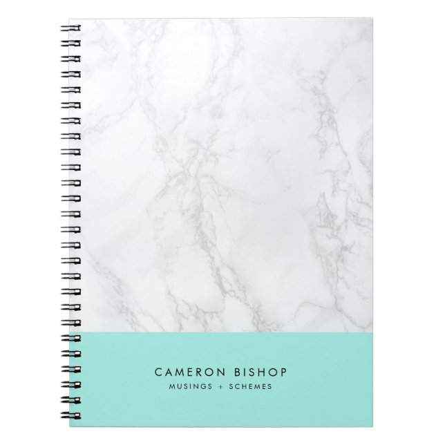 Aqua and White Marble | Modern Personalized Notebook (Front)