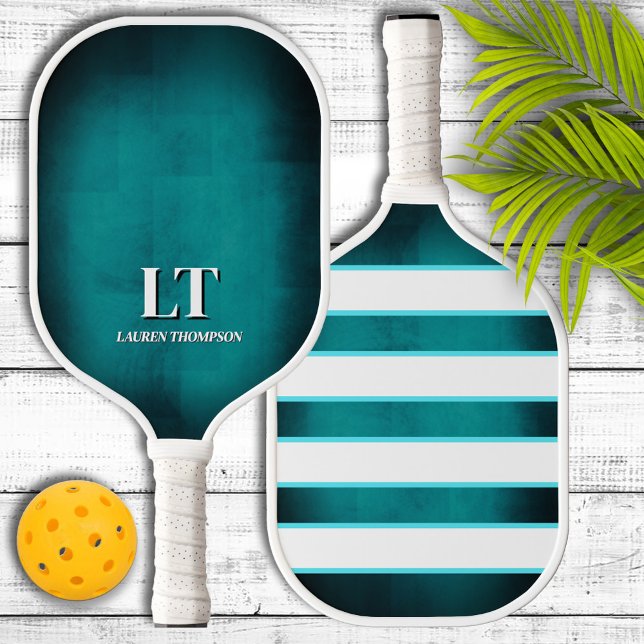 Aqua and White Monogram Pickleball Paddle (Creator Uploaded)
