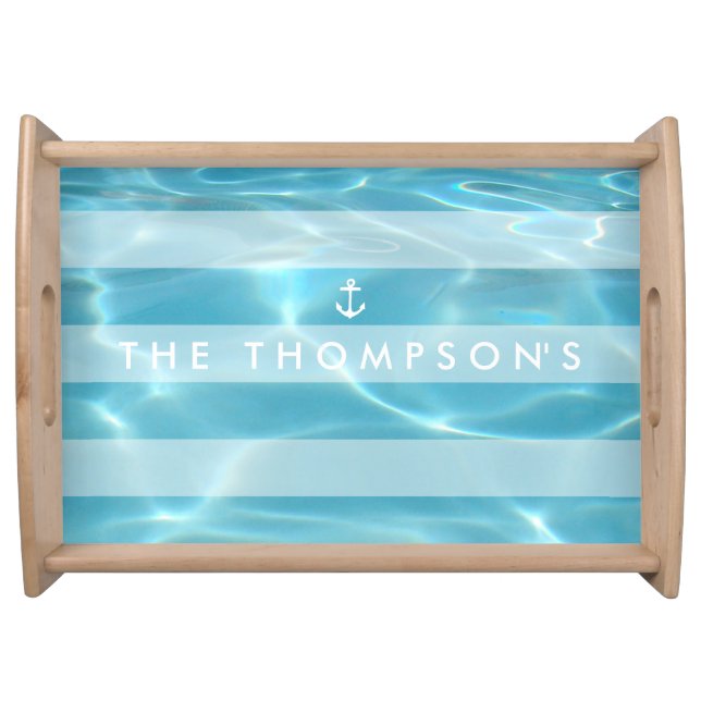 Aqua and White Nautical Pool Serving Tray (Front)
