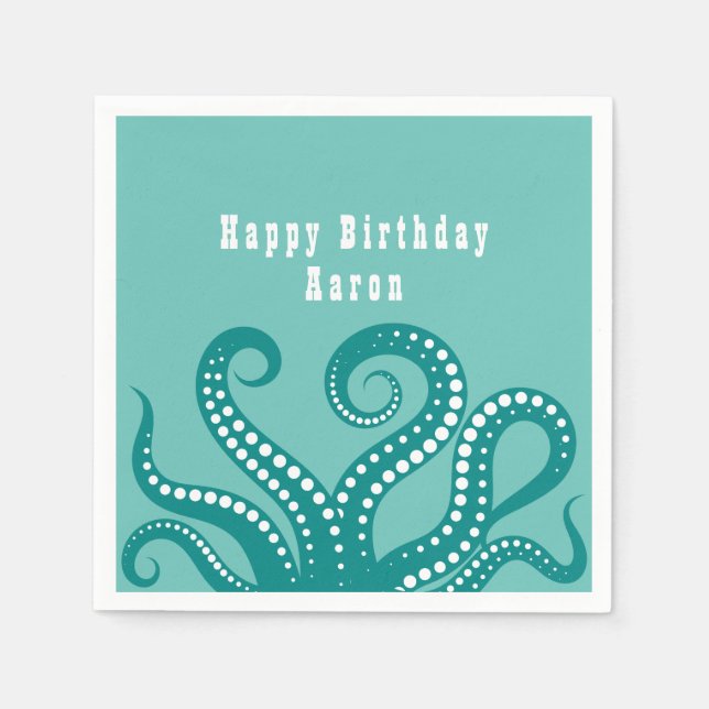 Aqua and White Octopus Tentacles Custom  Napkins (Front)