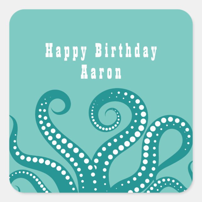 Aqua and White Octopus Tentacles Custom  Square Sticker (Front)