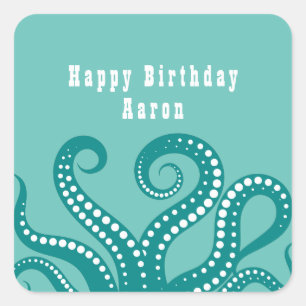 Aqua and White Octopus Tentacles Custom Square Sticker