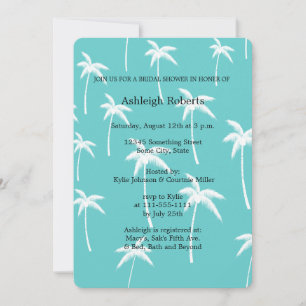 Aqua and White Palm Trees Bridal Shower Invitation