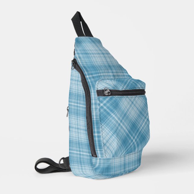 Aqua and White Plaid Sling Bag (Left Corner)