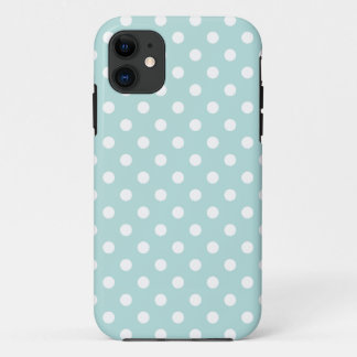 Aqua and White Polka Dot Pattern iPhone 11 Case