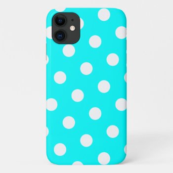 Aqua And White Polka Dot Pattern Iphone 11 Case by cliffviewcases at Zazzle