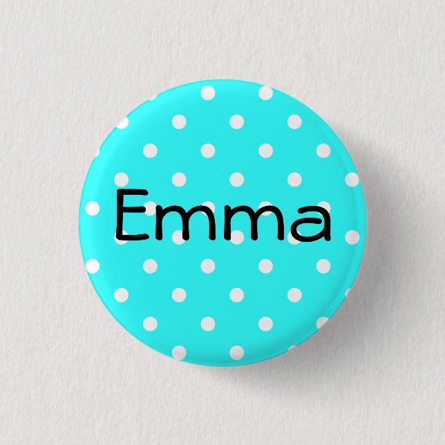 Aqua and White Polka Dot Personalized Pinback Button (Front)
