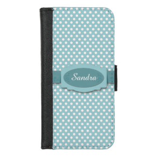 Aqua and White Polka Dots Personalized iPhone 8/7 Wallet Case
