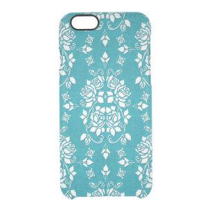 Aqua and White Rose Damask Style Pattern Clear iPhone 6/6S Case