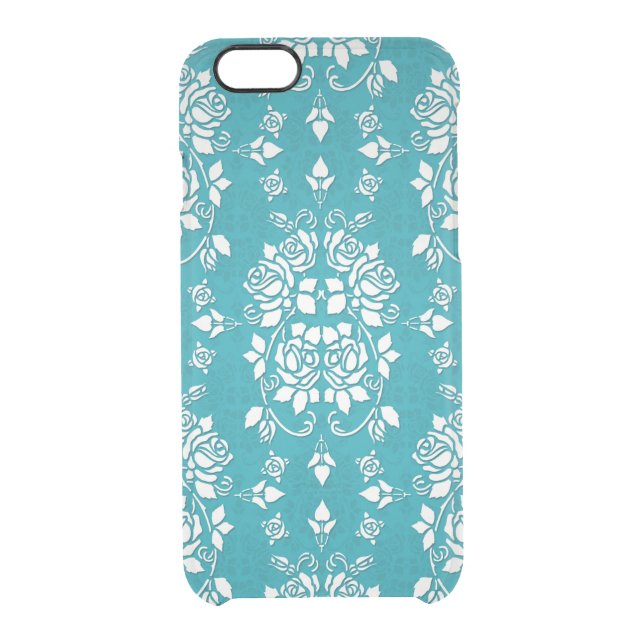Aqua and White Rose Damask Style Pattern Uncommon iPhone Case (Back)