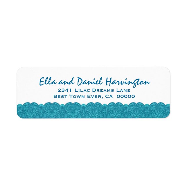 Aqua and White Scalloped Lace Damask Design F013 Label (Front)