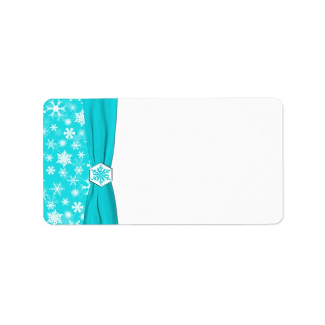 Aqua and White Snowflakes Blank Address Label (Front)