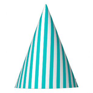 Aqua and White Striped  Party Hat