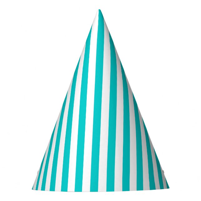 Aqua and White Striped  Party Hat (Front)