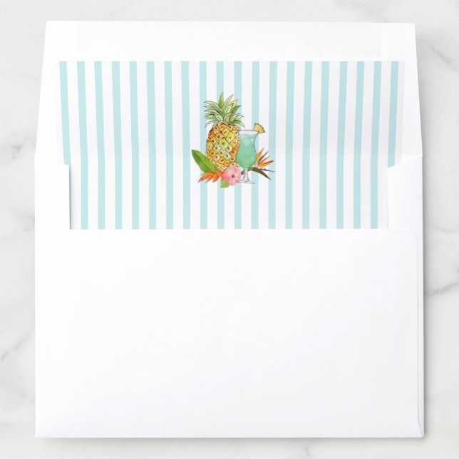 Aqua and white stripes Tropical drinks Envelope Liner (In Envelope)