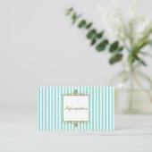 Aqua and White Stripes with Gold Scrolls Info Card (Standing Front)