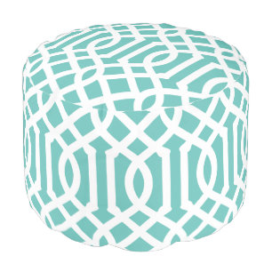 Aqua and White Trellis   Editable Colors Pouf