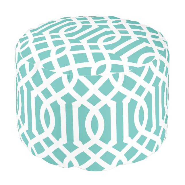 Aqua and White Trellis | Editable Colors Pouf (Angled Front)