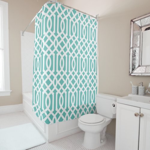 Aqua and White Trellis  Editable Colors Shower Curtain