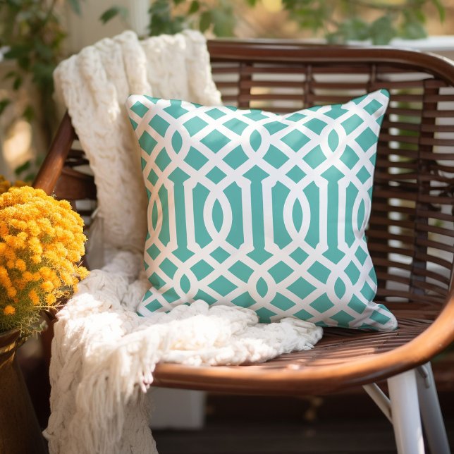 Aqua and White Trellis | Editable Colors Throw Pillow (Creator Uploaded)