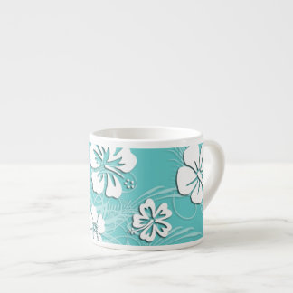 Aqua and White Tropical Hibiscus Espresso Cup