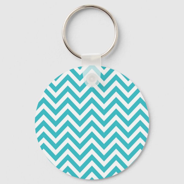 Aqua and White Zigzag Pattern Chevron Keychain (Front)