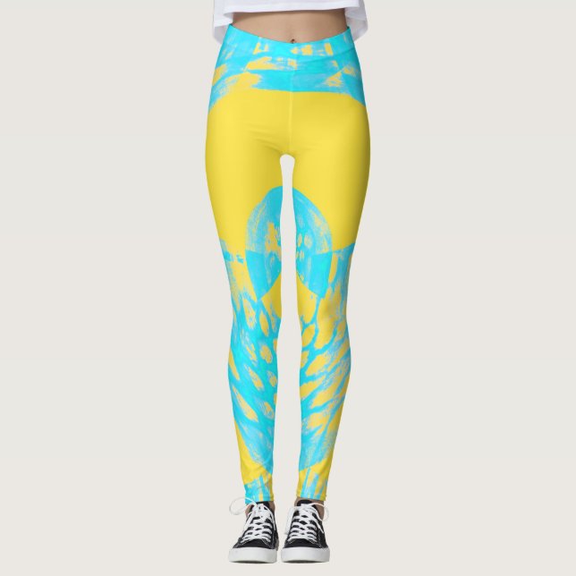 Aqua and Yellow Abstract Leggings (Front)
